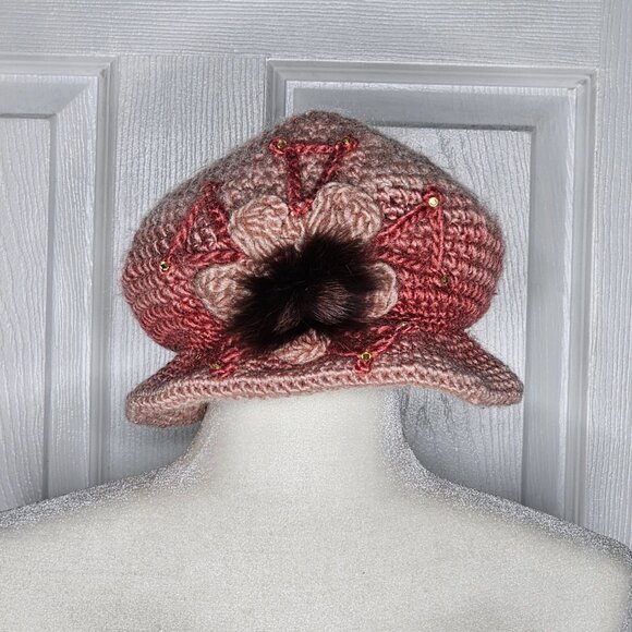 Handmade Pink Knit Hat with Faux Fur Accent main image 4